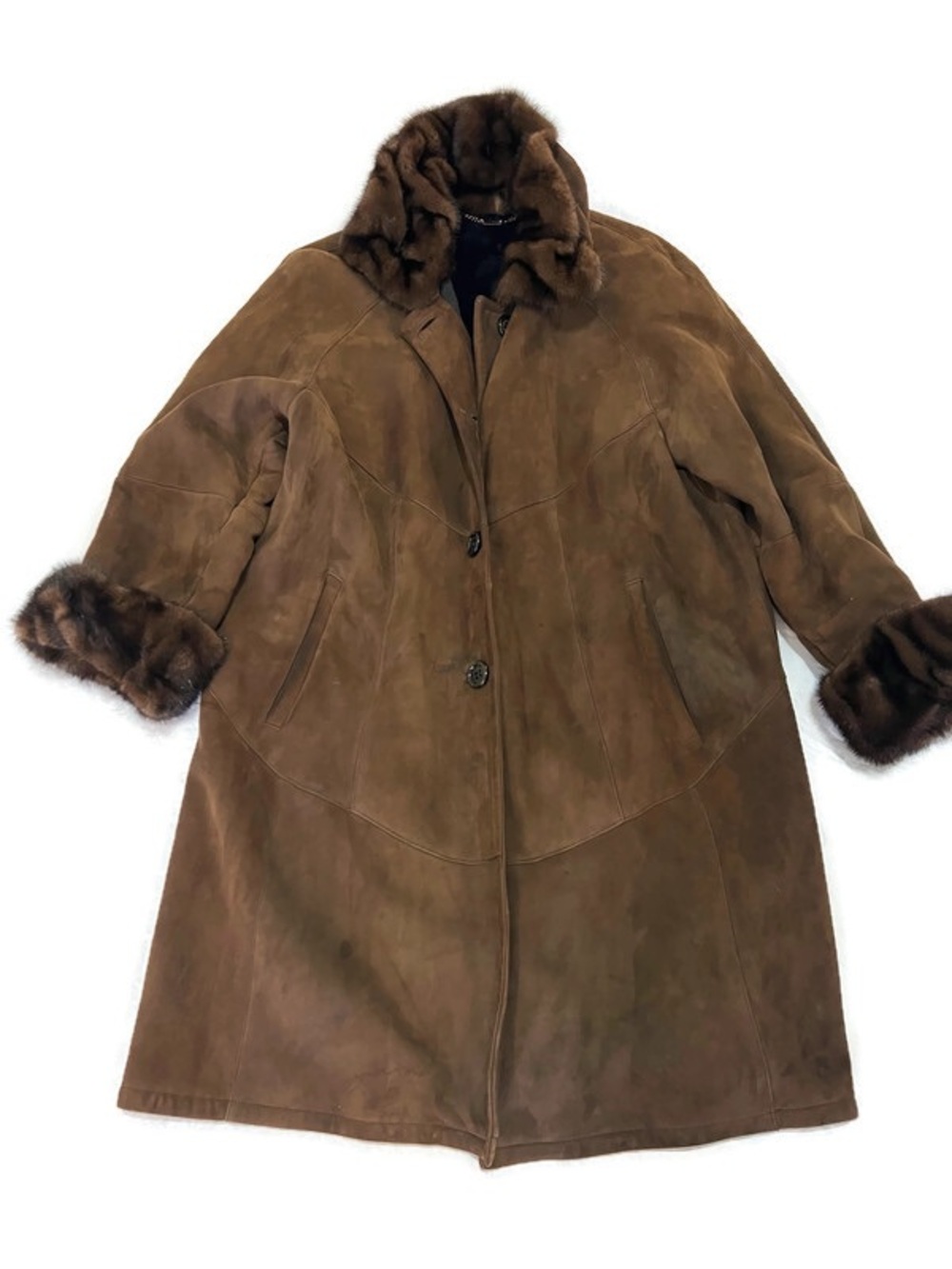 Vintage 90s BASSETTI Genuine Shearling Coat made in Italy Size 40 (S) Fur Trim